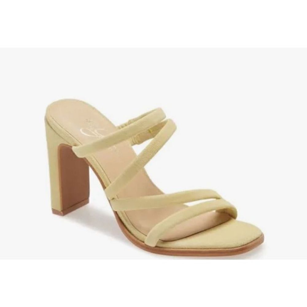 42 Gold Sandals Womens Size 9.5 Leather Suede Light Avocado Green Block‎ Heel